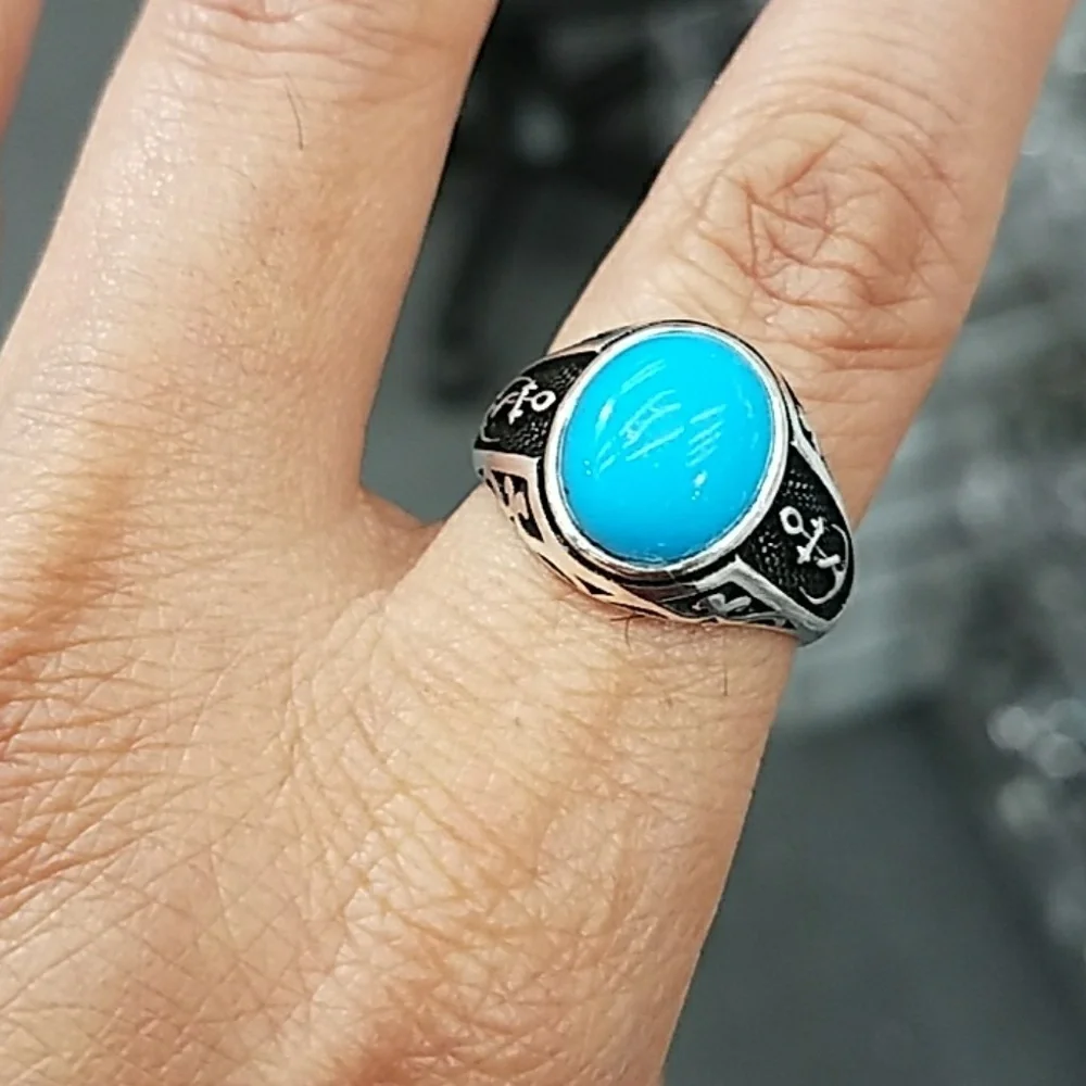 14k Gold plated men's Ring Band Blue